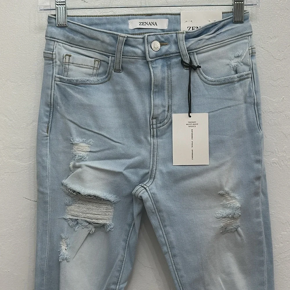 Distressed Super Light Wash Skinny Zenana Denim Pants
